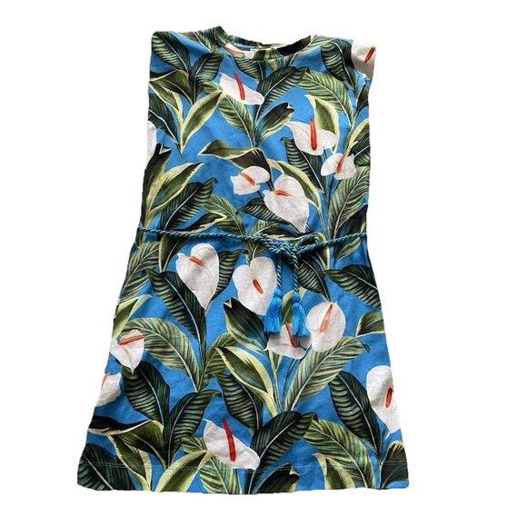 NWT FARM Rio Blue Anthurium Garden Organic Cotton Mini T-shirt Dress Medium - Picture 7 of 15